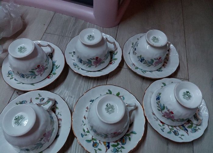 Vintage Aynsley 'Pembroke' Bone China Tea Set - 6 Cups & 6 Saucers - Made in England".