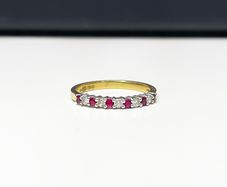 Eleven Stone Ruby and Diamond Ring in 18K Gold
