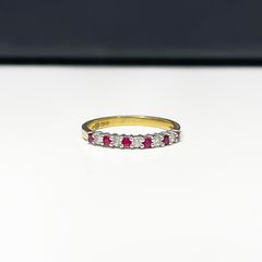 Eleven Stone Ruby and Diamond Ring in 18K Gold
