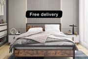 King Size Bed Frame with Wood Headboard