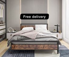 King Size Bed Frame with Wood Headboard