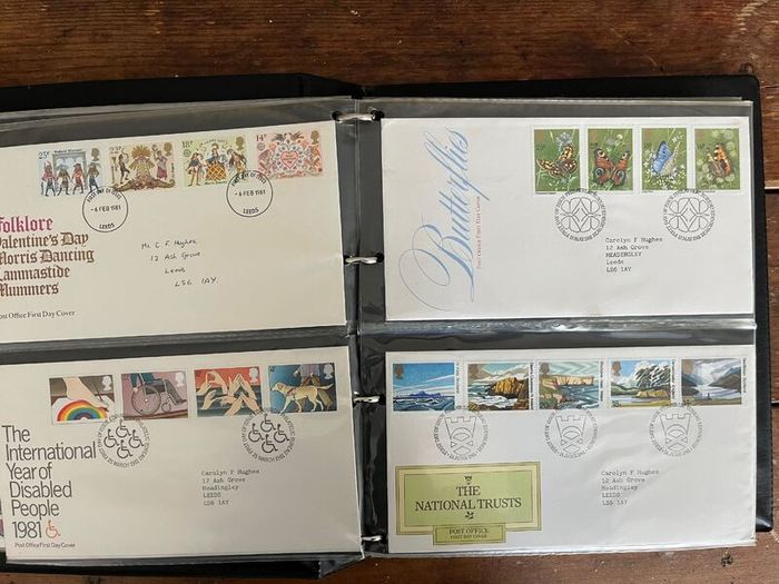 Collection of  81 UK First Day Cover stamps 1980 to 1986 in album plus 10 extra pages