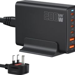 200W 6-Port USB Charging Station, PD 100W 65W 45W 20W 18W USB C GaN III Charger Laptop & Phone Fast Charger Plug, Compatible with MacBook Pro/Air,Dell XPS, iPhone 15/16/14/ Pro, iPads, Steam Deck