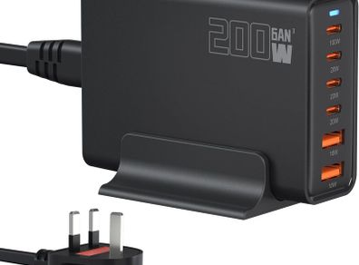 200W 6-Port USB Charging Station, PD 100W 65W 45W 20W 18W USB C GaN III Charger Laptop & Phone Fast Charger Plug, Compatible with MacBook Pro/Air,Dell XPS, iPhone 15/16/14/ Pro, iPads, Steam Deck