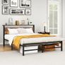 King Size bed frame With Wood Storage Headboard No Box Spring Needed,Steel Slats Mattress Foundation Square Pipe Design Noise Free Black King Image 4