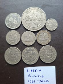 A Lot of 9 coins from Liberia (1961-2022)