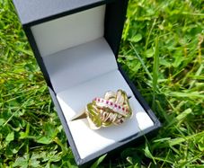 Vintage Heavy Gents 18ct Yellow Gold Diamond & Ruby Puzzle Ring