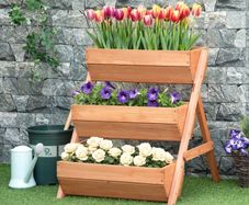 3 Tier Raised Garden Bed Wooden Elevated Planter Box Kit, 66L for Flower, Vegetable, Herb, 65x75x78cm, Brown