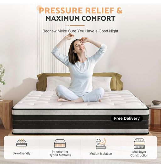 King Size Mattress Hybrid Mattress Medium Firm 150x200x30cm 12 inch, 2000 Pocket Springs, Gel Memory Foam, 7 Zone Support, Motion Isolation for Comfort Sleep