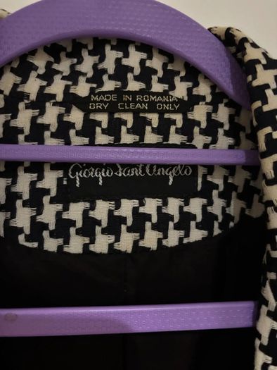 Vintage Giorgio SantAngelo Houndstooth Linen Blend Blazer Made in Romania XXS 32 4