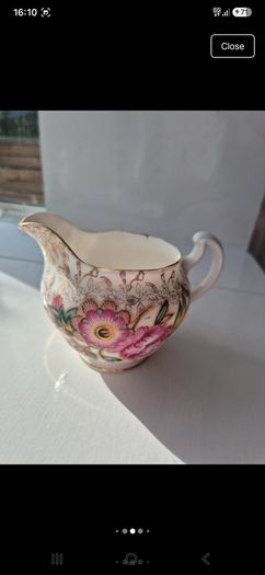 Vintage English Bone China Tea Set 22k Gold Chintz Pink Floral 6pc