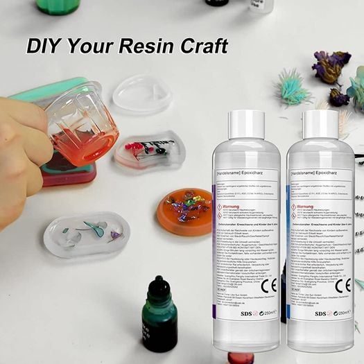 Epoxy Resin Kit 500ml, 2 Part Casting Resin Starter Kit, Resin Kits for Beginners, Epoxy Resin and Hardener with Key Chains Moulds for Sculpting Moulding & Casting, Art & Craft, Jewelry Making Kit (FREE SHIPPING)