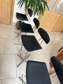 Island high chairs. Black leather and chrome. Adjustable height. Excellent condition.