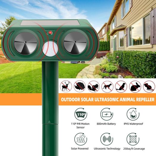 Ultrasonic Solar Cat Dog Repellent Fox Pest Scarer Deterrent Repeller Garden