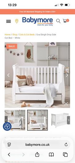 Babymore Eva Sleigh Cot Bed and Mattress Like New