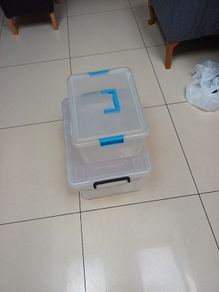 Plastic Storage Box With Lids x 2 - Different  Sizes.
