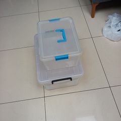 Plastic Storage Box With Lids x 2 - Different  Sizes.