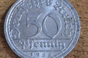 German Empire, 50 Pfennig 1922 A Coin - free standard postage