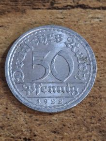 German Empire, 50 Pfennig 1922 A Coin - free standard postage
