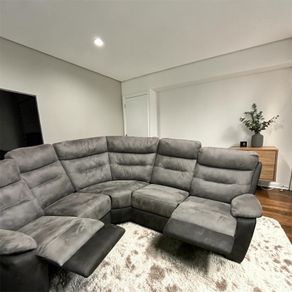 Grey suede corner recliner sofa couch