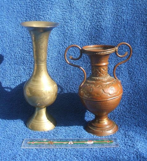 Two vintage metal vases (Indian brass & one of copper)