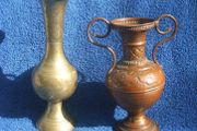 Two vintage metal vases (Indian brass &amp; another of copper)