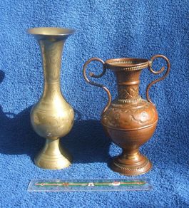 Two vintage metal vases (Indian brass & one of copper)