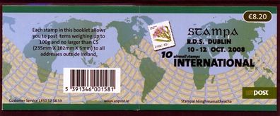 2008 Ireland Stampa Members Souvenir Sea Aster International Stamp Definitive Booklet Overprinted for Stampa Mint Never Hinged (MNH)