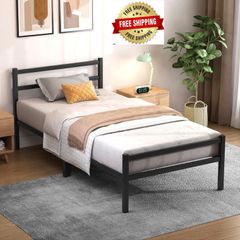 Single Bed Frames with Headboard 3ft Black Metal Small Single Bed Frame with Storage for Adult Teenagers Heavy Duty Non-Slip with Steel Slats No Box Spring Needed