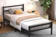 Single Bed Frames with Headboard 3ft Black Metal Small Single Bed Frame with Storage for Adult Teenagers Heavy Duty Non-Slip with Steel Slats No Box Spring Needed