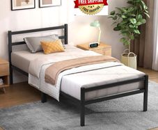 Single Bed Frames with Headboard 3ft Black Metal Small Single Bed Frame with Storage for Adult Teenagers Heavy Duty Non-Slip with Steel Slats No Box Spring Needed