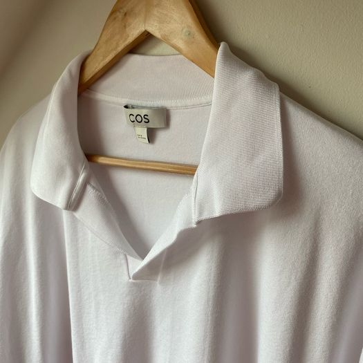 COS Milano-Knit Open Collar Polo Shirt White Size M Fits up to XL Perfect Condition