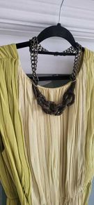 BASTYAN Ocre tones 100% Silk Layered Midi with Bronze tone Necklace and Tan studded belt - Sz 14UK - Rrp 575 (New)