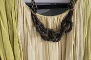 BASTYAN Ocre tones 100% Silk Layered Midi with Bronze tone Necklace and Tan studded belt - Sz 14UK - Rrp 575 (New)
