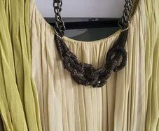 BASTYAN Ocre tones 100% Silk Layered Midi with Bronze tone Necklace and Tan studded belt - Sz 14UK - Rrp 575 (New)