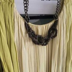 BASTYAN Ocre tones 100% Silk Layered Midi with Bronze tone Necklace and Tan studded belt - Sz 14UK - Rrp 575 (New)