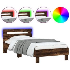 Bed Frame without Mattress with LED Lights Smoked Oak