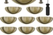 NEW SALE |  12 Pcs Vintage Half Moon Shell Cup Pull Handles for Cabinet Cupboard Door Dresser Wardrobe Drawer with Screws, 65mm Hole Centres, Brushed Copper
