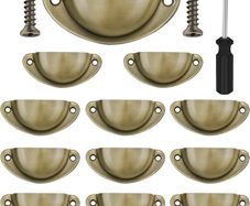 NEW SALE |  12 Pcs Vintage Half Moon Shell Cup Pull Handles for Cabinet Cupboard Door Dresser Wardrobe Drawer with Screws, 65mm Hole Centres, Brushed Copper