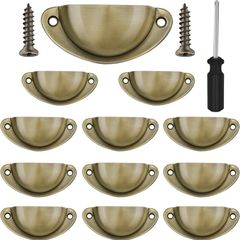NEW SALE |  12 Pcs Vintage Half Moon Shell Cup Pull Handles for Cabinet Cupboard Door Dresser Wardrobe Drawer with Screws, 65mm Hole Centres, Brushed Copper
