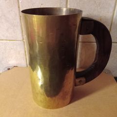 Vintage Brass Tankard/ Wooden Handle