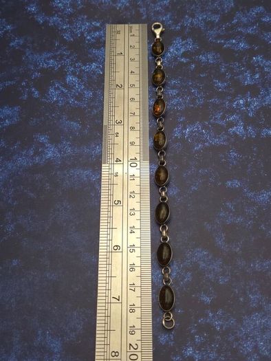 Vintage 925 Sterling Silver & Dark Brown Natural Baltic Amber Bracelet