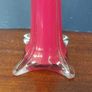 Fabulous Vintage Retro Mid-Century-Modern Art Glass Hand-Blown Very Tall Cased Red Stem Vase with a Clear Glass Four-Lobed Elephant Foot, and Opaque White Interior, circa 1960, Most Likely Murano or Japanese Image 3