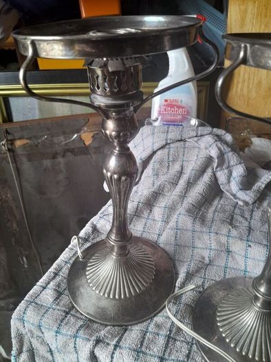 vintage pair of silver plate lamps