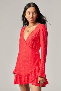 URBAN OUTFITTERS Light Before Dark Red Polka Dot Wrap Dress Size S!
