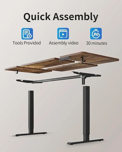 Electric Standing Desk 120 x 60 cm, Height Adjustable Sit Stand Desk with Memory Presets, Home Office Computer Desk, Black Frame with Vintage Brown Top