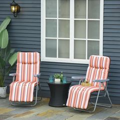 Set of 2 Garden Sun Lounger Outdoor Reclining Seat Cushioned Seat Foldable Adjustable Recliner, Orange and White