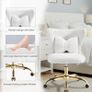 Vanity Chair with Gold Wheels & Bow Pillow, Fluffy Desk Chairs for Home Office & Bedroom, Height Adjustable& Easy to Assemble,White Image 4