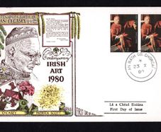 1980 Ireland Birth Centenary of Sean O'Casey Commemorative Stamp pain Hibernian illustrated First Day Cover (FDC) with An Rath Co Chorca (Charleville, Co. Cork) Steele cancel