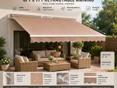 Manual Retractable Awning, 8 x 7 ft Outdoor Patio Awning Retractable Sun Shade, Water-Resistant Polyester Patio Door Window Awning Sunshade Shelter with Crank Handle for Backyard, Balcony